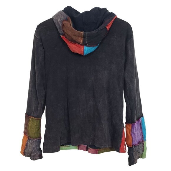 Rising International Patchwork Jacket Embroidered Hippie Boho Hooded Womens Sz L - Picture 5 of 9